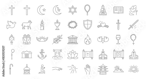 Collection of Religious and Spiritual Symbols Icons Vector Set 1. Vector Illustrations. EPS Editable