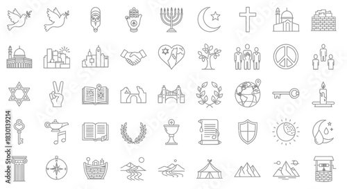 Collection of Religious and Spiritual Symbols Icons Vector Set. Vector Illustrations. EPS Editable