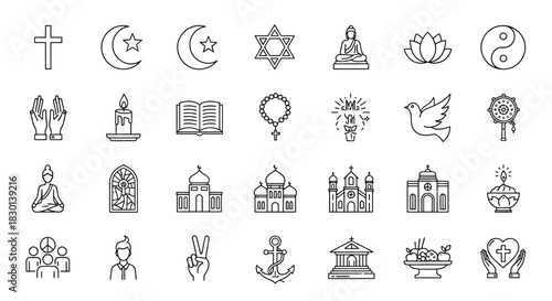 Collection of Religious and Spiritual Symbols Icons Vector Illustration 1. Vector Illustrations. EPS Editable