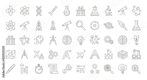 Collection of Science and Education Icons for Digital and Print Media. Vector Illustrations. EPS Editable