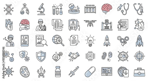 Collection of Science and Technology Icons for Innovation and Research. Vector Illustrations. EPS Editable