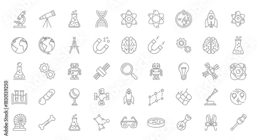 Collection of Science and Technology Icons for Education and Innovation. Vector Illustrations. EPS Editable