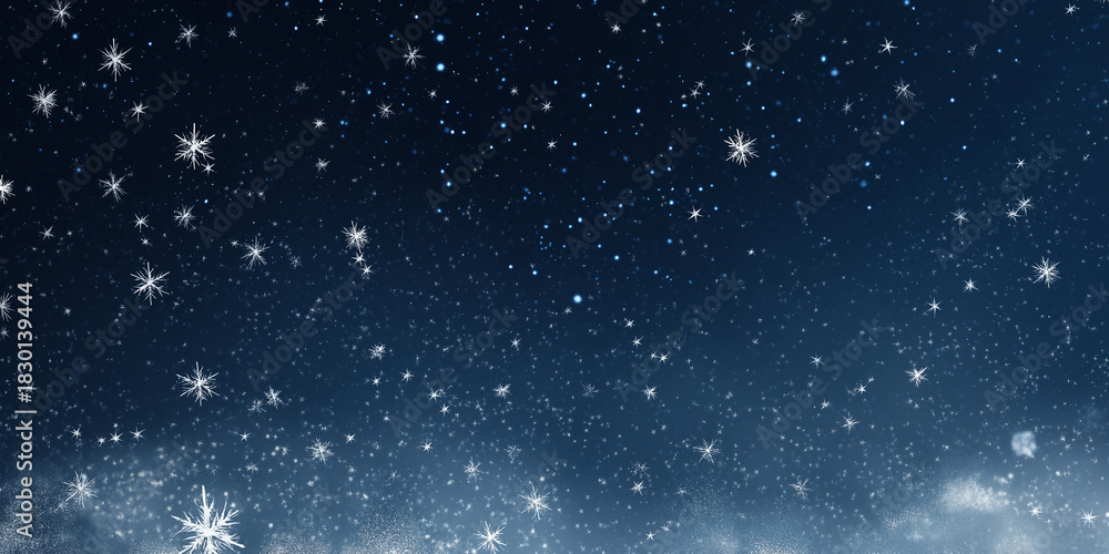 Fototapeta premium Starry Winter Night with Falling Snowflakes