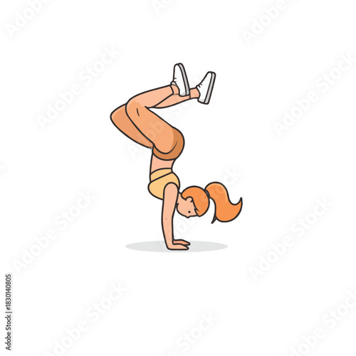 Athletic woman demonstrating handstand pose, embracing physical fitness and wellness, showcasing