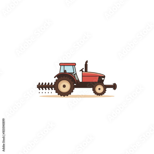 Classic farm tractor with disc harrow attachment depicting rural agriculture and cultivation