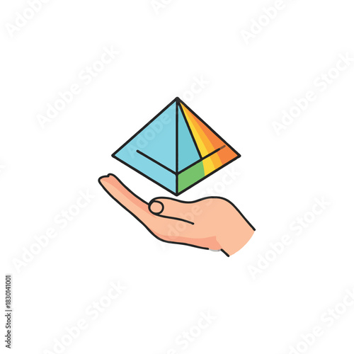 Delicate balance of spectral dispersion hand offering prism light transformation representation