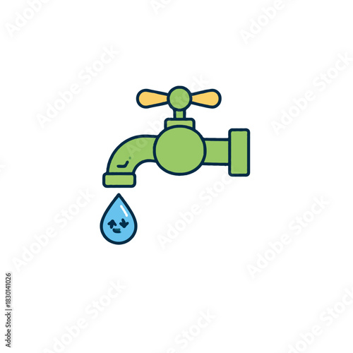 Depiction of clean water flowing from a vintage faucet, showing conservation and sustainability in