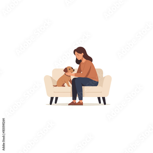 Illustrative depiction of a woman bonding with her canine companion sharing a tender moment on a
