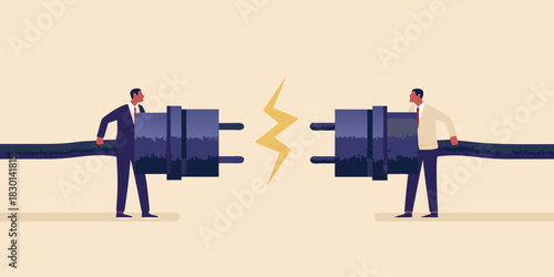 Businessmen connecting plugs power connection and collaboration concept