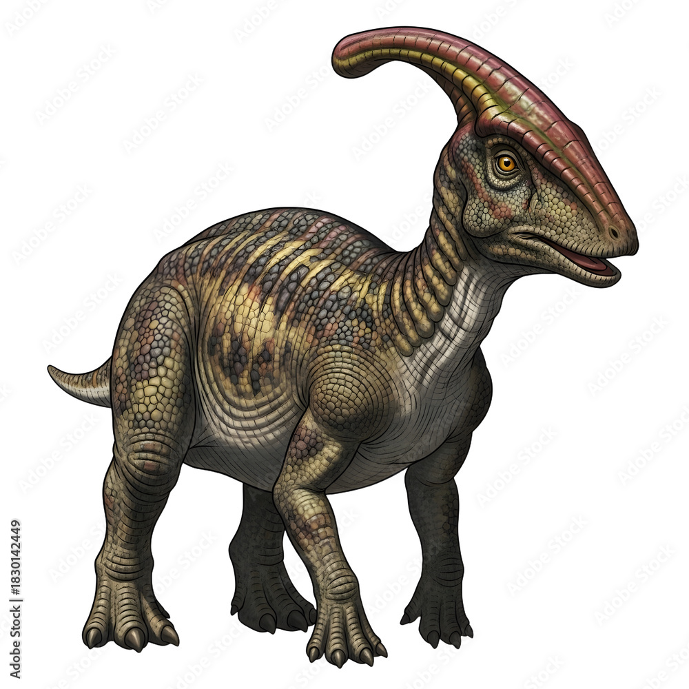 Fototapeta premium Detailed Illustration of a Parasaurolophus Dinosaur with Distinctive Crest.