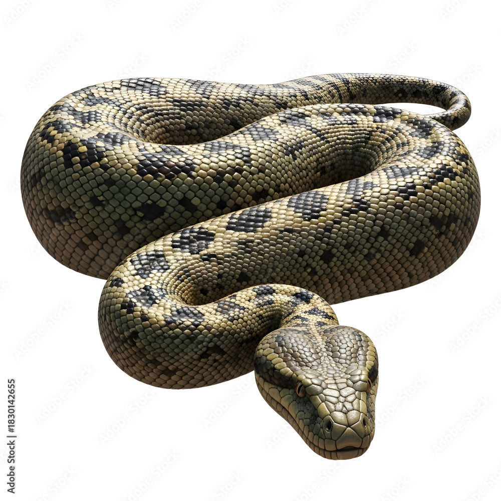 Obraz premium Detailed Image of a Curled Boa Constrictor with Intricate Scale Patterns.