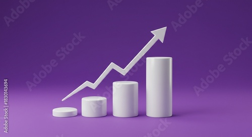 Free Download White arrow pointing upwards on a graph with cylindrical columns against a purple background - GFXLoad