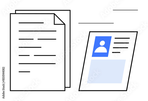 Resume concept. Resume illustration showing a professional profile layout alongside a document, job applications and career building. Resume for recruitment, career planning, professional