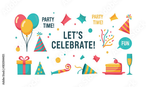 Cheerful vector assortment of festive decorations and party essentials for joyful celebrations and memorable events
