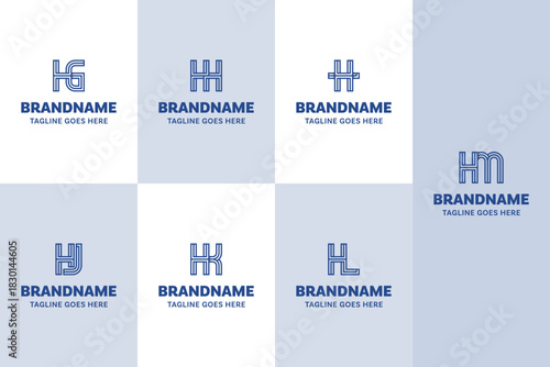 Letters HG HH HI HJ HK HL HM Line Logo Set, Nice for GH H IH JH KH LH MH Initials