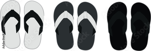 Flip-flop footwear illustration, casual sandals, summer fashion, color variation, black and white, vector graphic, minimal, design, art