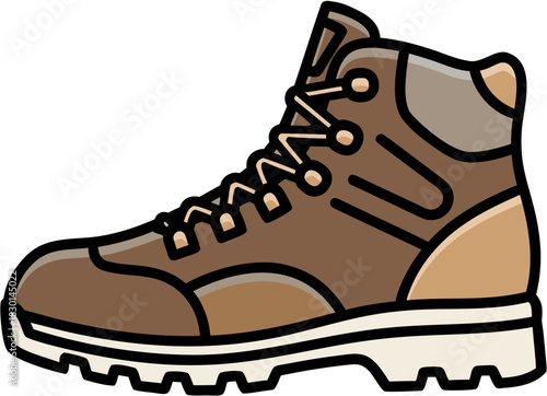 Cartoon illustration of a single brown hiking boot
