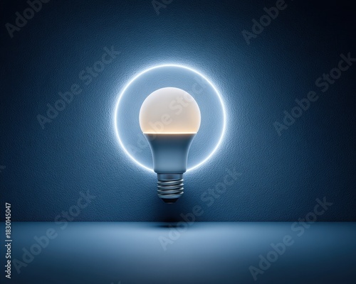 Bright LED Light Bulb in Dark Space with Glowing Halo Effect