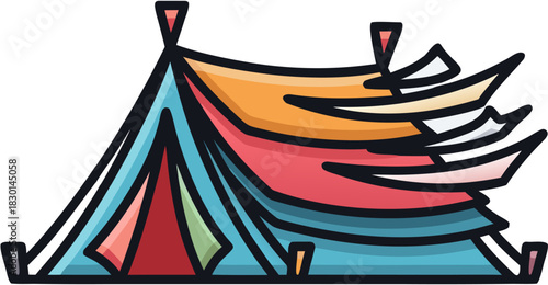 Colorful cartoon illustration of a teepee tent for camping or outdoor adventure