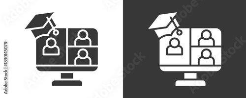 Online Class Icon Set Vector Collection Isolated In Black And White