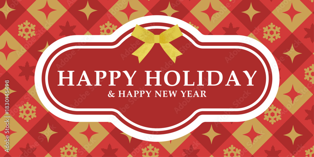 Obraz premium HAPPY HOLIDAY|赤と金のクリスマスパターン背景・ホリデーカード(横長)ベクター素材 バナー コピースペース