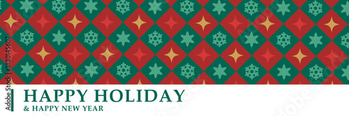 HAPPY HOLIDAY｜クリスマスパターン背景付きホリデーカード・年末年始メッセージ（横長）