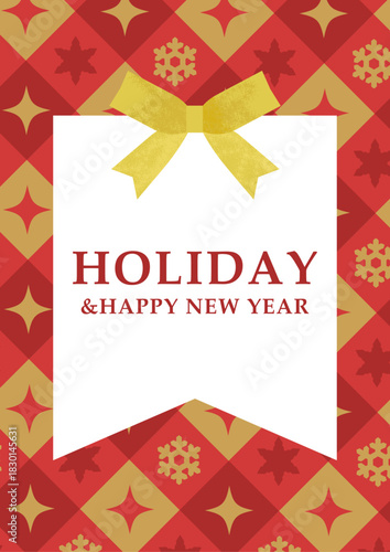 HOLIDAY｜赤と金のクリスマスパターン背景・ホリデーカード（縦型デザイン）ベクター素材 コピースペース バナー
