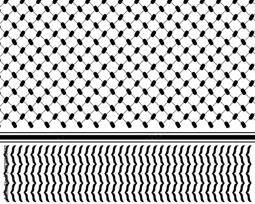 Classic keffiyeh or shemagh pattern. Traditional Palestinian headscarf or neckerchief print. Abstract geometric fabric texture in oriental style. Arabic cloth background. Vector graphic illustration.
