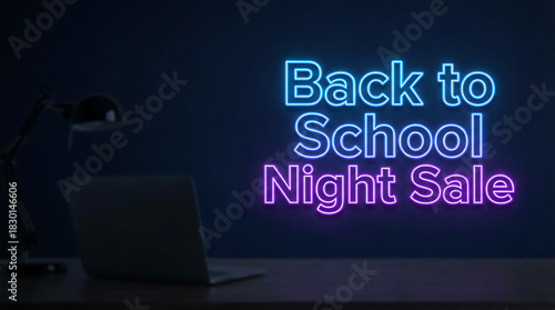 Back to School Night Sale Neon Sign on Dark Background.