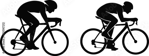Two cyclists in silhouette riding racing bicycles showing speed and endurance in a competitive sport