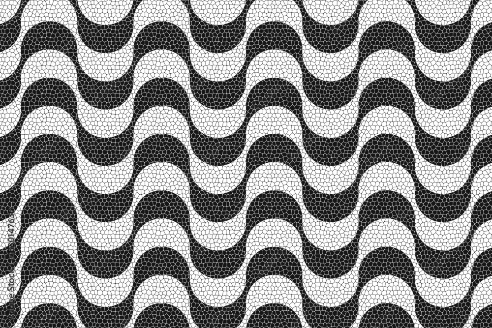 Naklejka premium Copacabana sidewalk pattern with realistic cobblestone texture. Famous beach promenade in Rio de Janeiro in Brazil. Repeating wavy print in Portuguese pavement style. Vector graphic illustration.