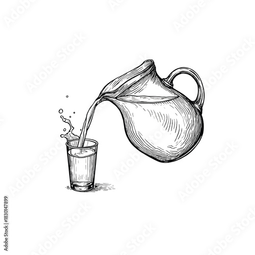Engraving of Pitcher Pouring Water or Pouring a Glass