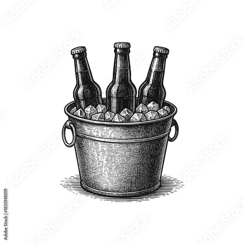 Vintage Beer Bottles in Ice Bucket Engraving