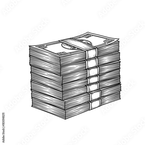 Engraving of a Stack of Money Tied with a Strap