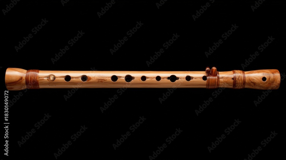 Naklejka premium Bansuri flute with detailed finger holes and natural grain, isolated for product display