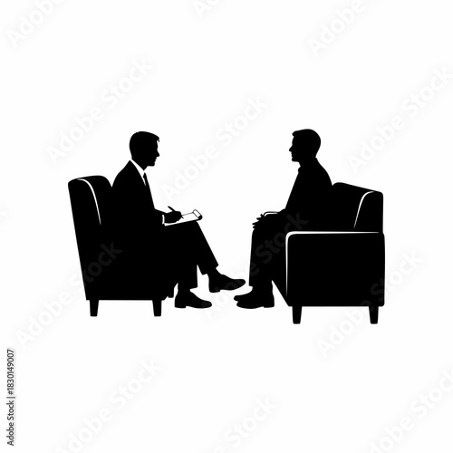vector silhouette of consultation with psychologist with white background