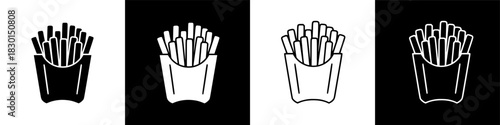 A Collection of Four Stylized French Fry Icons in Black and White