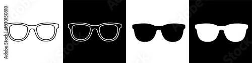 A Set of Four Stylish Eyewear Icons in Black and White with Different Designs