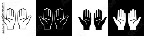 A set of linear and solid icons depicting open hands in heartfelt prayer, symbolizing faith, charity, and spiritual supplication