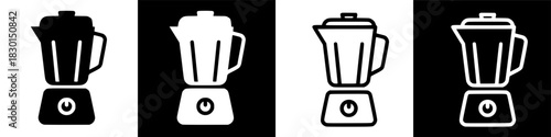Four variations of a blender icon, presented in black and white, with different styles.