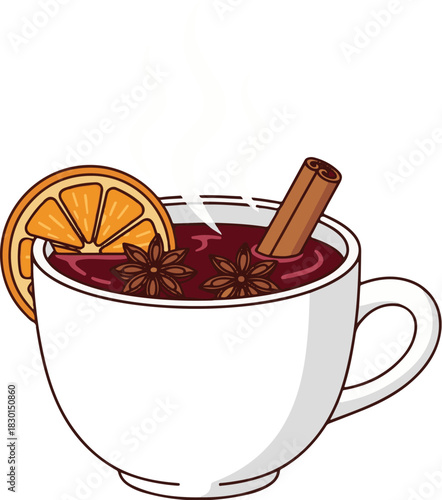 Aromatic Mulled Wine with Cinnamon Stick and Orange Slice Illustration