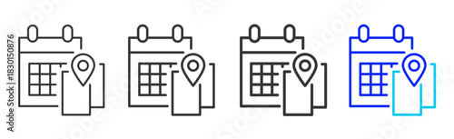 transition plan icon set collection in creative outline style for business featuring multiple thickness variations suitable for transition planning and strategic flow hub