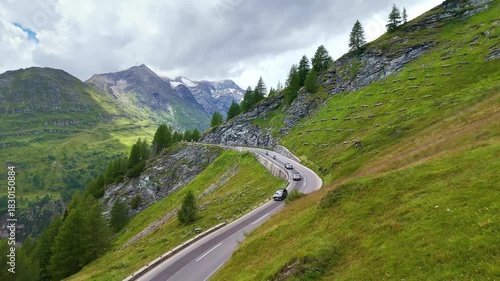 Drone Austria 4k. Grossglockner High Alpine Road, a famous scenic drive in Austria. drive to Grossglockner mountain. popular summer travel tourism destination for hiking and road trip in Europe.