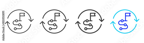change roadmap icon set collection in creative outline style for business featuring multiple thickness variations suitable for transition planning and strategic flow hub