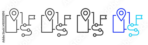 roadmap planning icon set collection in creative outline style for business featuring multiple thickness variations suitable for transition planning and strategic flow hub