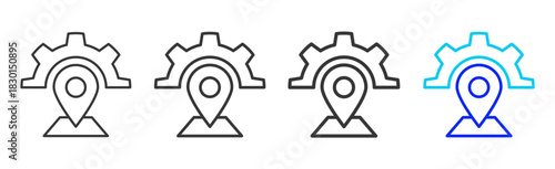 process design icon set collection in creative outline style for business featuring multiple thickness variations suitable for transition planning and strategic flow hub