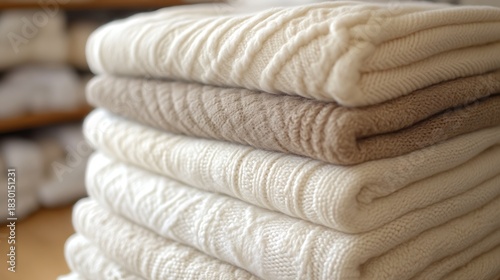 Stacked sweaters, beige and cream