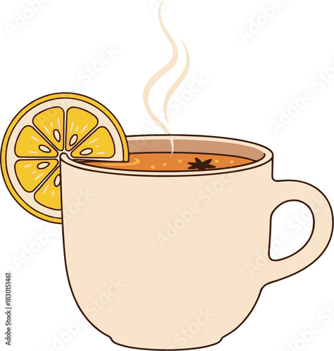 Warm Citrus Drink A cozy illustration of a steaming beverage with lemon