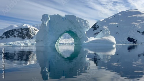 Big Iceberg in Antarctica Winter Scenery, Amazing Shape Ice Formation of Massive Large Enormous Blue Icebergs in Antarctic Peninsula Landscape Seascape with Ocean Sea Water