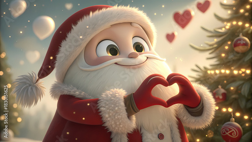 Santa Making a Heart Gesture – Cute Christmas Emotion Shot for Social Media Ads